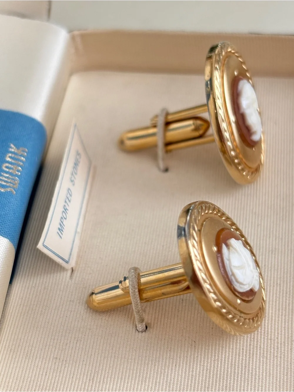 Vintage Beaux Arts Swank Roman Soldier Cameo Cufflinks Imported Stones